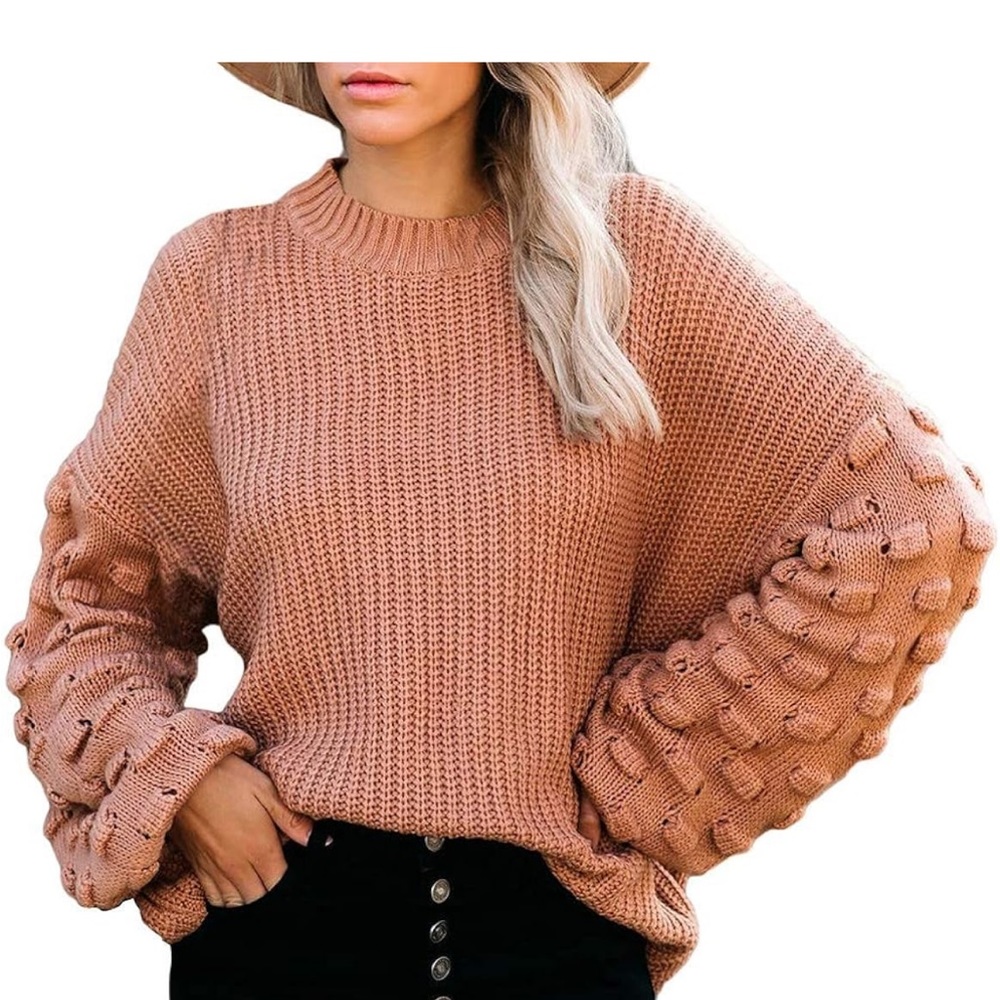 🍑Sovoyontee Oversized Crewneck PuffSleeve Chunky Knit Pullover Sweater -XL